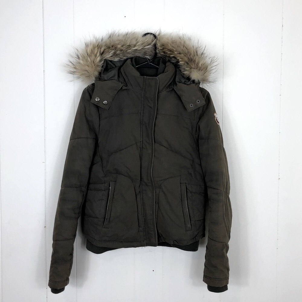 Sud Express Down Bomber‎ Jacket Fur Hood Sz S